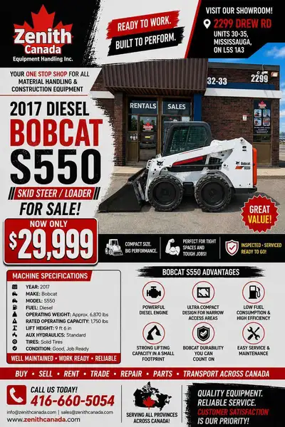 2017 Bobcat S550, dovoz Kanada — foto 1 z 7 2017 Bobcat S550, dovoz Kanada — foto 1 z 7