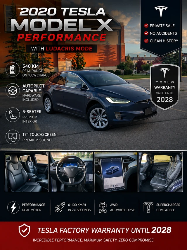 2020 Tesla Model X Performance, modrá, 136 000 km, dovoz Kanada — foto 1