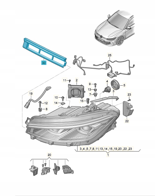Volkswagen Passat B9 komplet Lamp předních Drl 3j0941653 / 3j0941654 komplet levý i pravý, Skladom v EÚ — foto 1