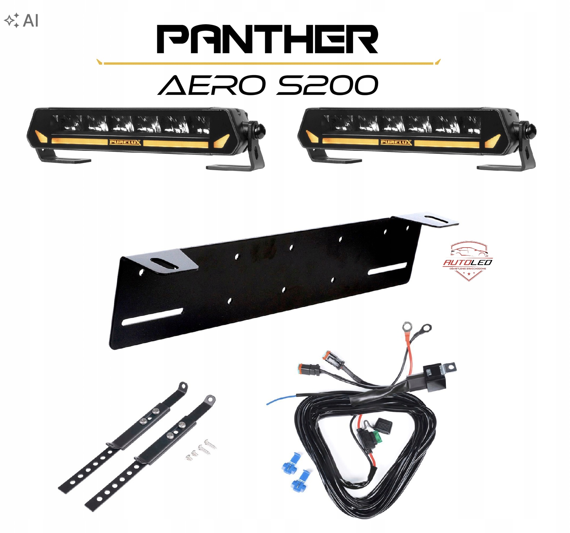 PURELUX 2x Panther Aero S200 LED Bar 22cm 60W 4209lm uchycení + instalacj, Skladom v EÚ — foto 1