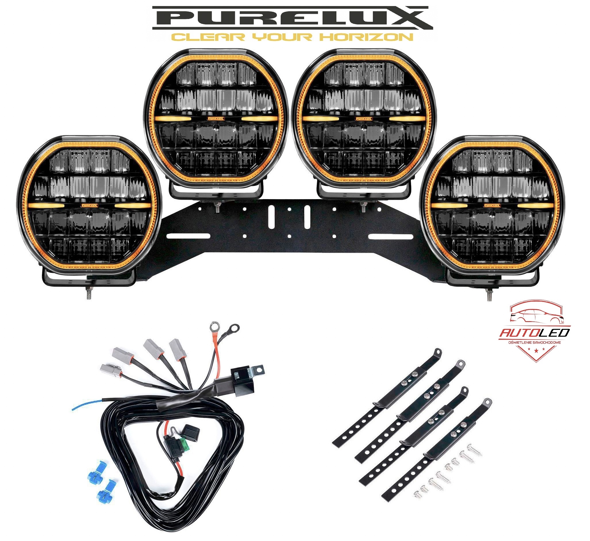 Purelux Cobra 9 sada Wrc 4 LED 22 Cm / 185w / 15771 Lm + držák Off Road, Skladom v EÚ — foto 1