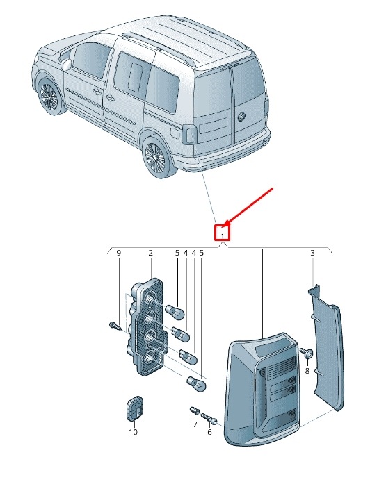 VW Caddy Iv Sa Mk6 světlomet Zadní Levá Lhd 2k1945095r, Skladom v EÚ — foto 1
