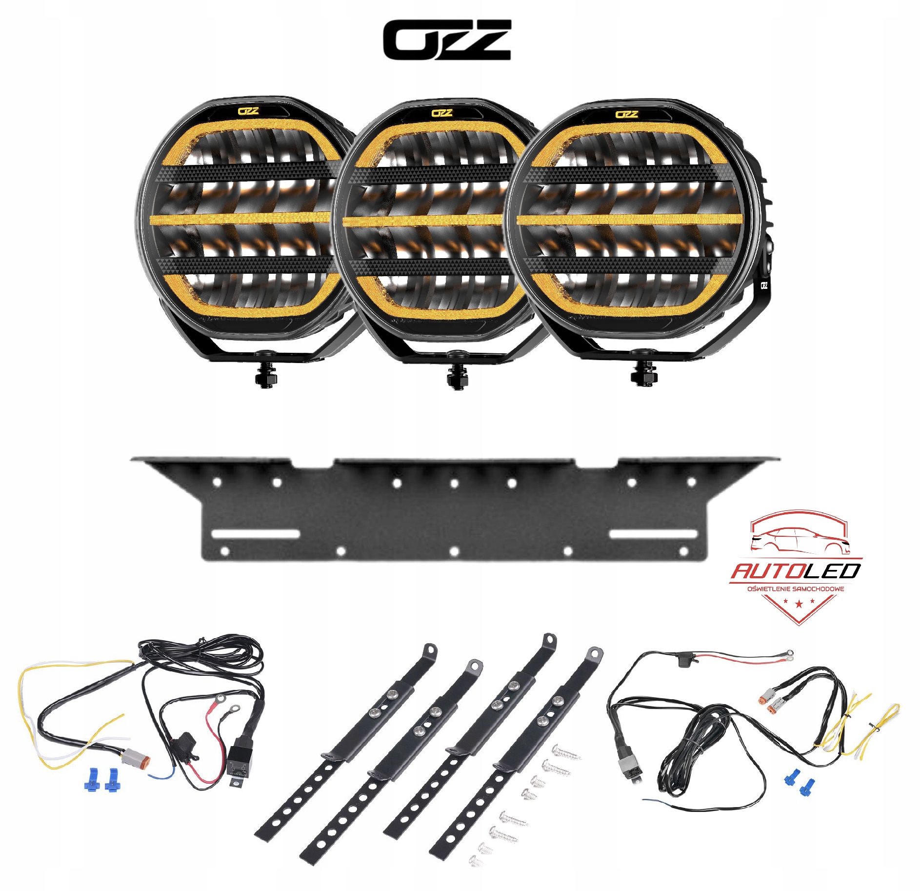3x světlomet LED OZZ XR2 P9 Black 9" 10600 lm ECE R112 držák + instalacja, čierna, Skladom v EÚ — foto 1