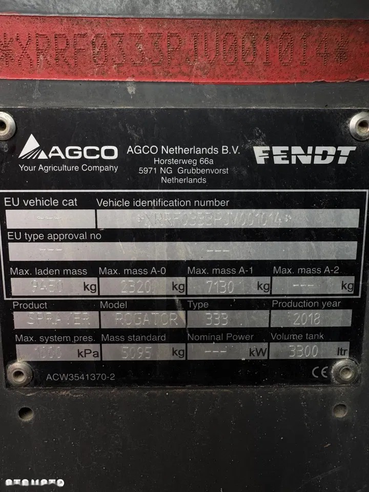 2018 Fendt Rogator 333, 972 mth, dovoz Skladom v EÚ — foto 13 z 14