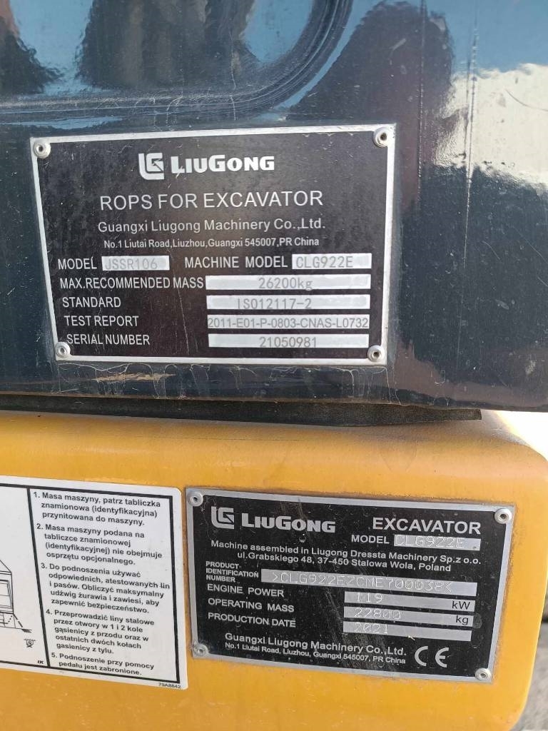 2021 LiuGong CLG 922 E, 2 700 mth, dovoz Skladom v EÚ — foto 8 z 9