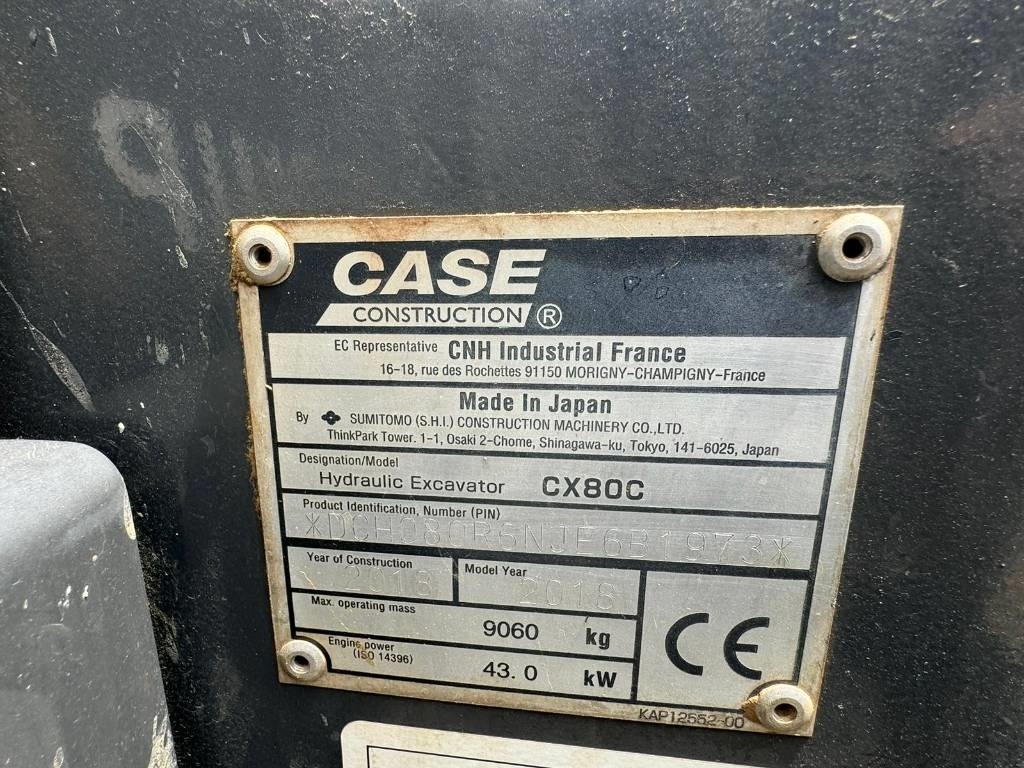 2018 Case CX 80 C, 4 056 mth, dovoz Skladom v EÚ — foto 5 z 16