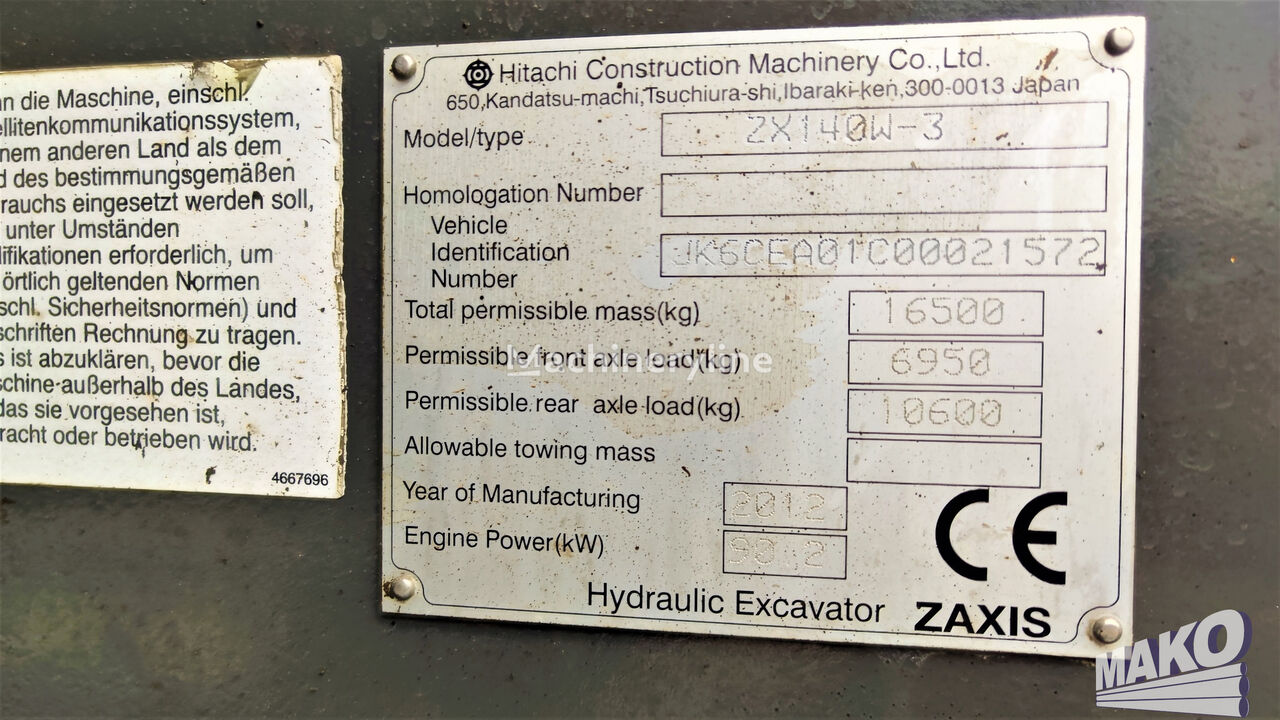 2012 Hitachi ZX140, 13 465 mth, dovoz Skladom v EÚ — foto 11 z 11