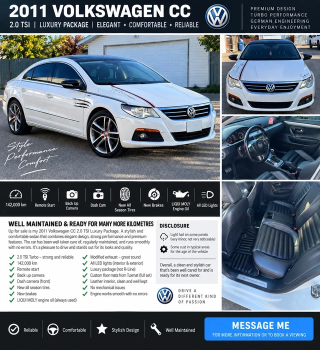 2012 Volkswagen Cc Luxury, 142 100 km, dovoz Kanada — foto 1